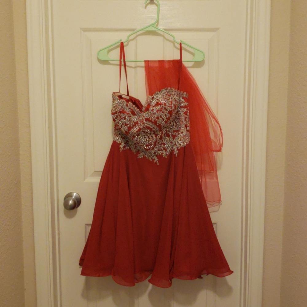 Strapless beaded red dress